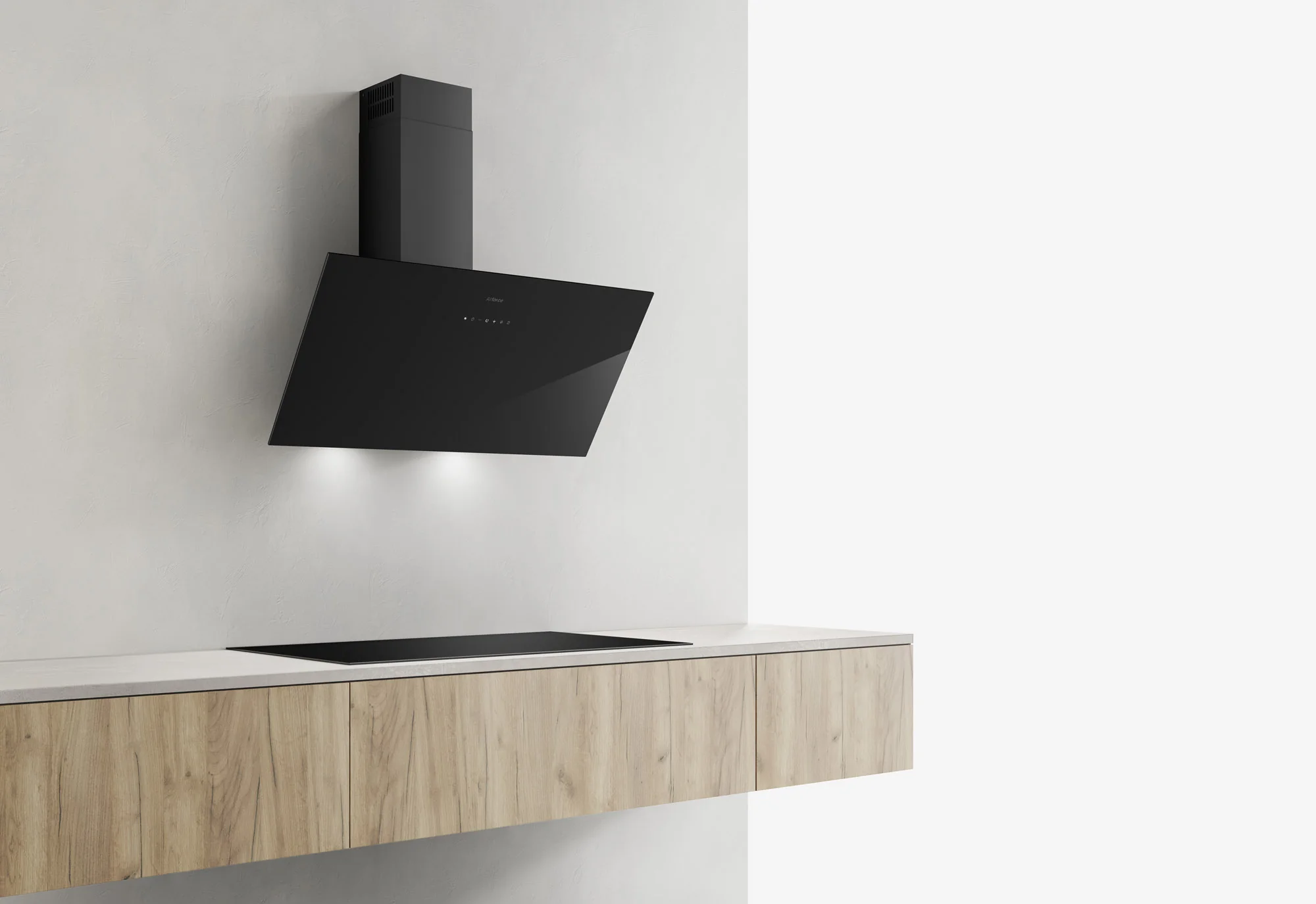 Airforce CLIO 80cm Vertical Inclined Cooker Hood with Touch Control in Black Glass Finish