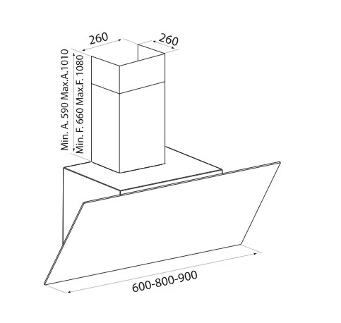 Airforce OMEGA 90cm Vertical Inclined Cooker Hood with Touch Control Black Glass Finish - Image 2