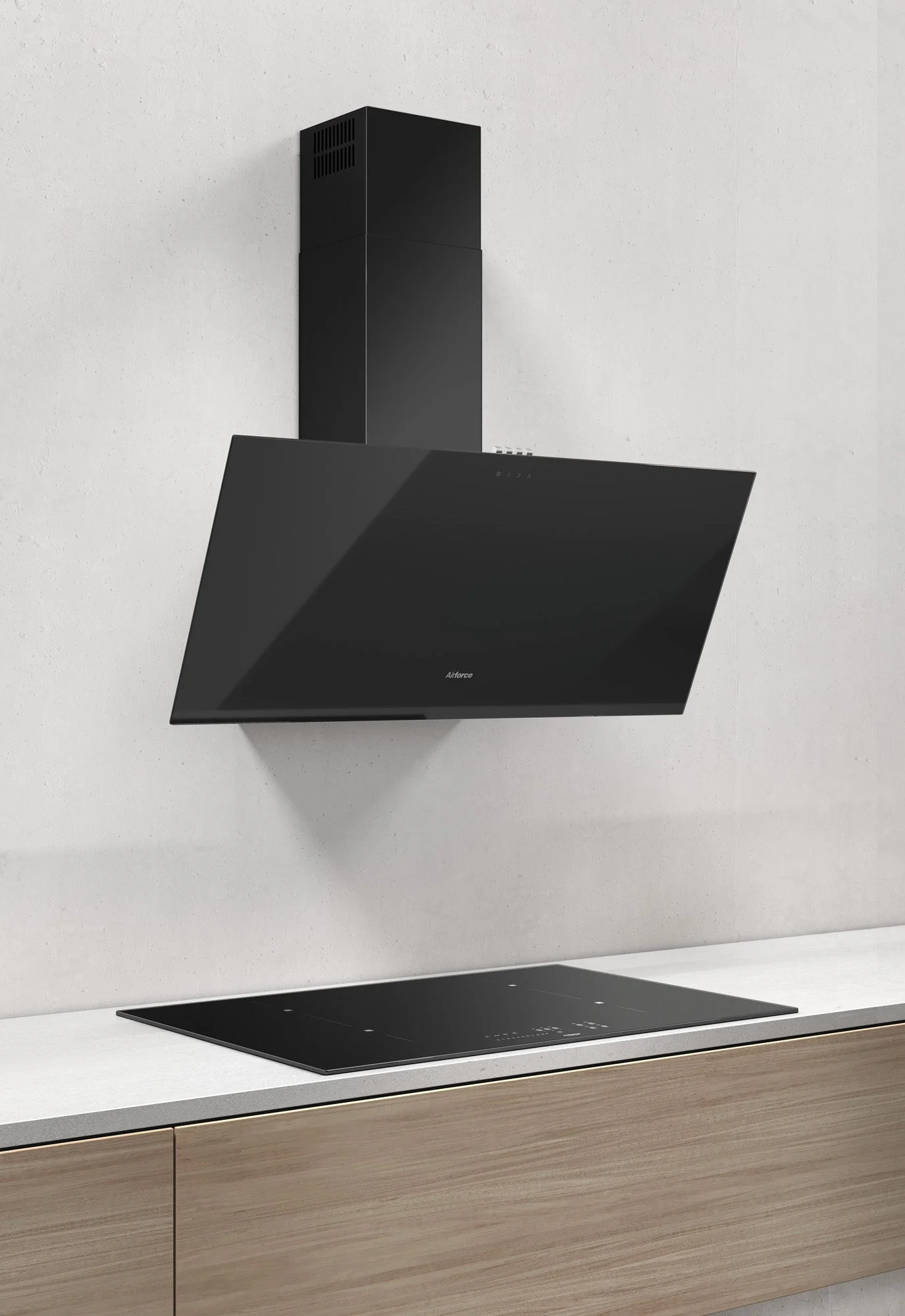 Airforce Alpha 90cm Wall Mounted Cooker hood with Push Button Controls, integra ready- Black Glass Finish - Image 2