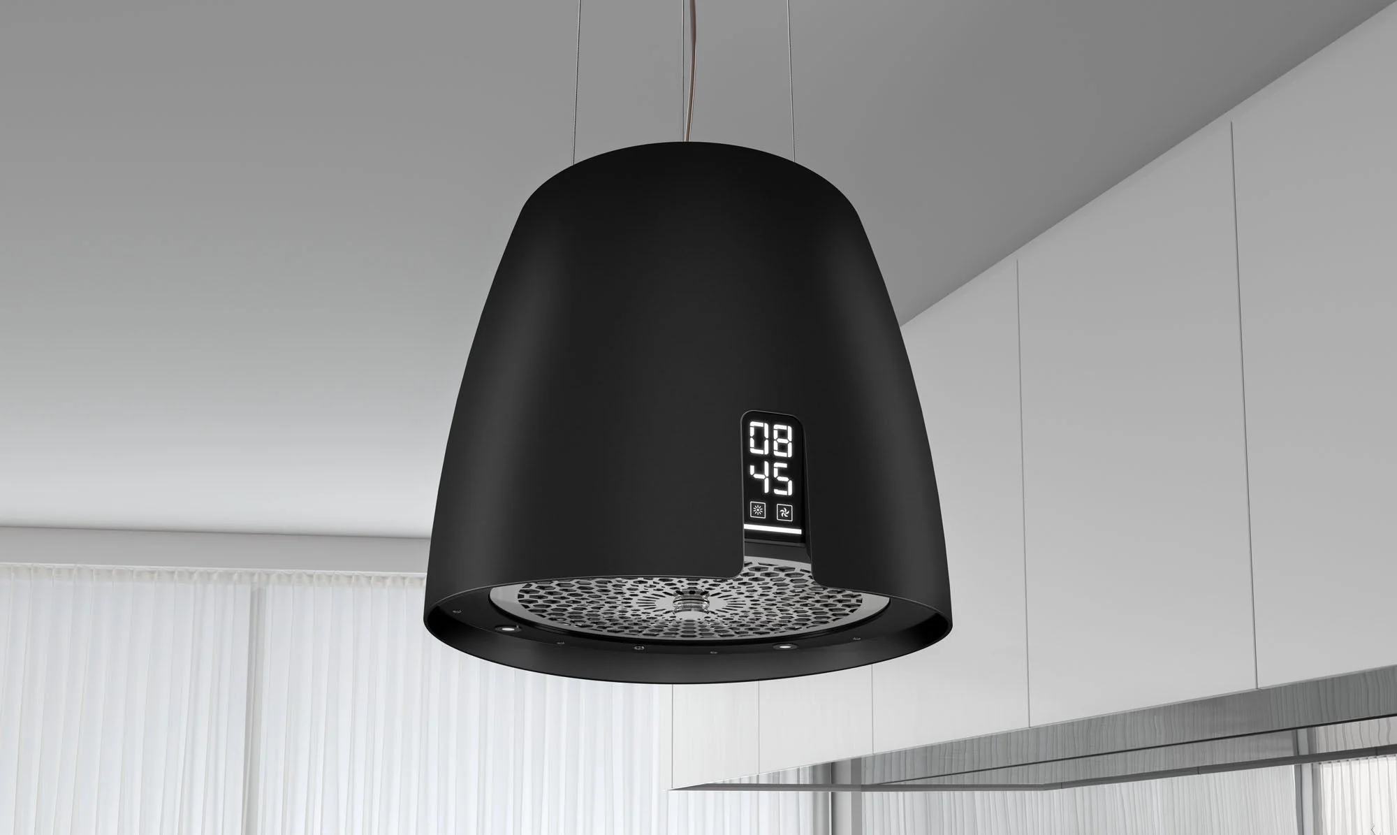 Airforce Ballerina Crisalide 47.5cm Island Cooker Hood with Touch Control & Digital Clock Satin Black Finish - Image 2