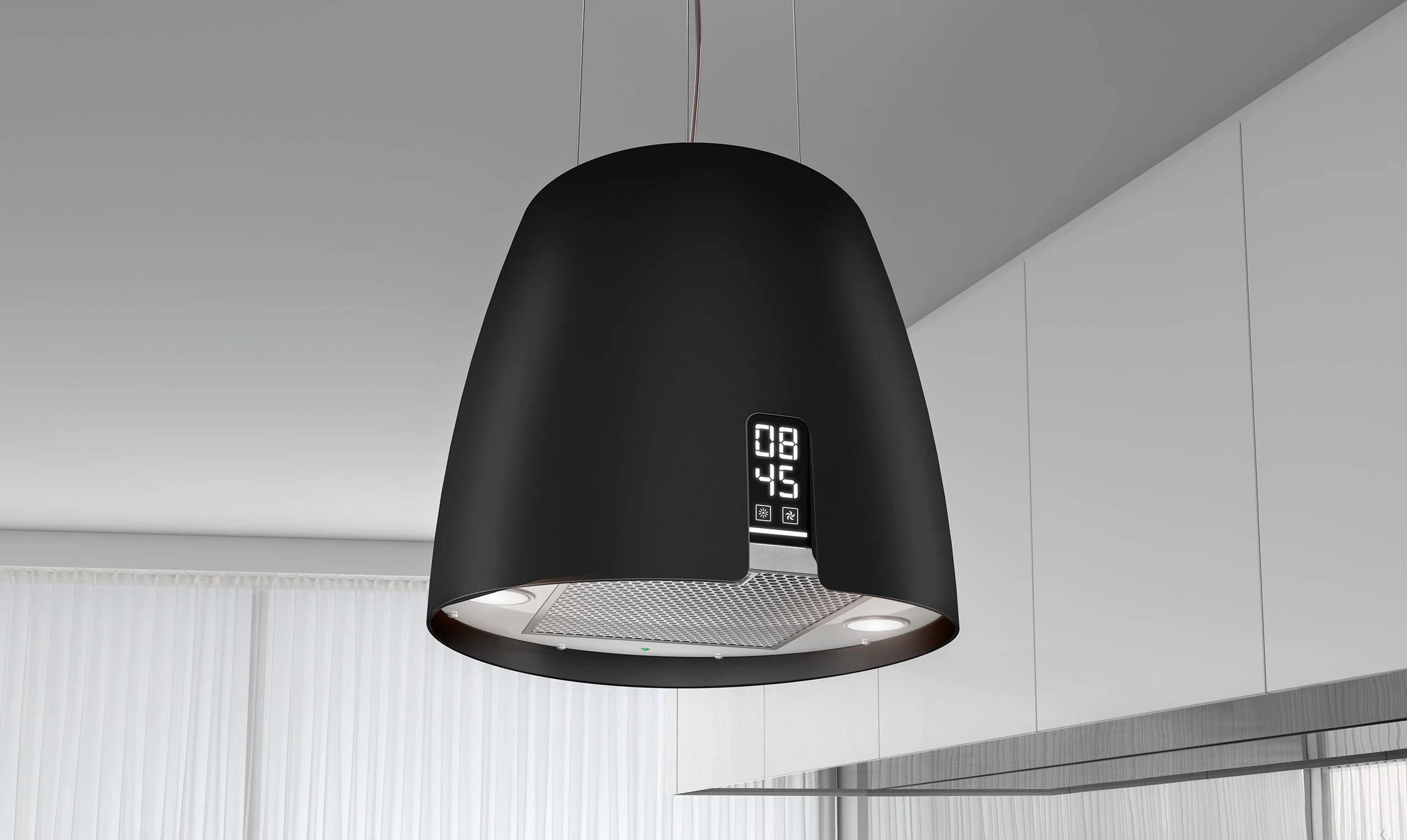 Airforce Ballerina Young 47,5cm Island Cooker Hood with Touch Control & Digital Clock Display Black Satin Finish - Image 2