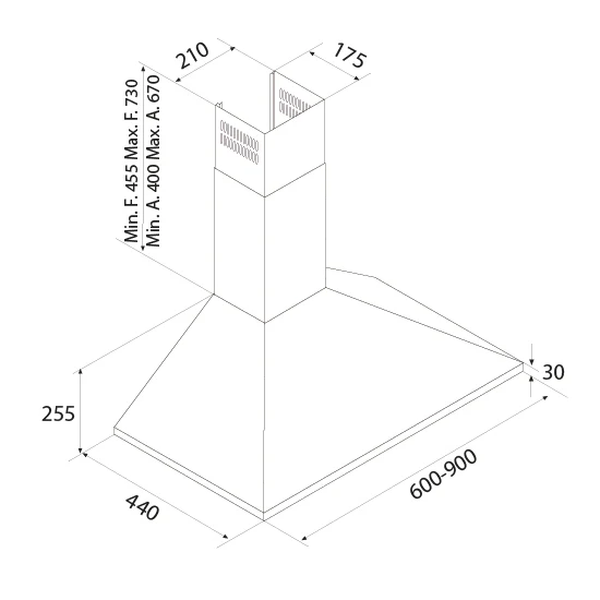 Airforce F0 S4 60cm Wall Mounted Cooker Hood Button Controls in Stainless Steel Finish - Image 2