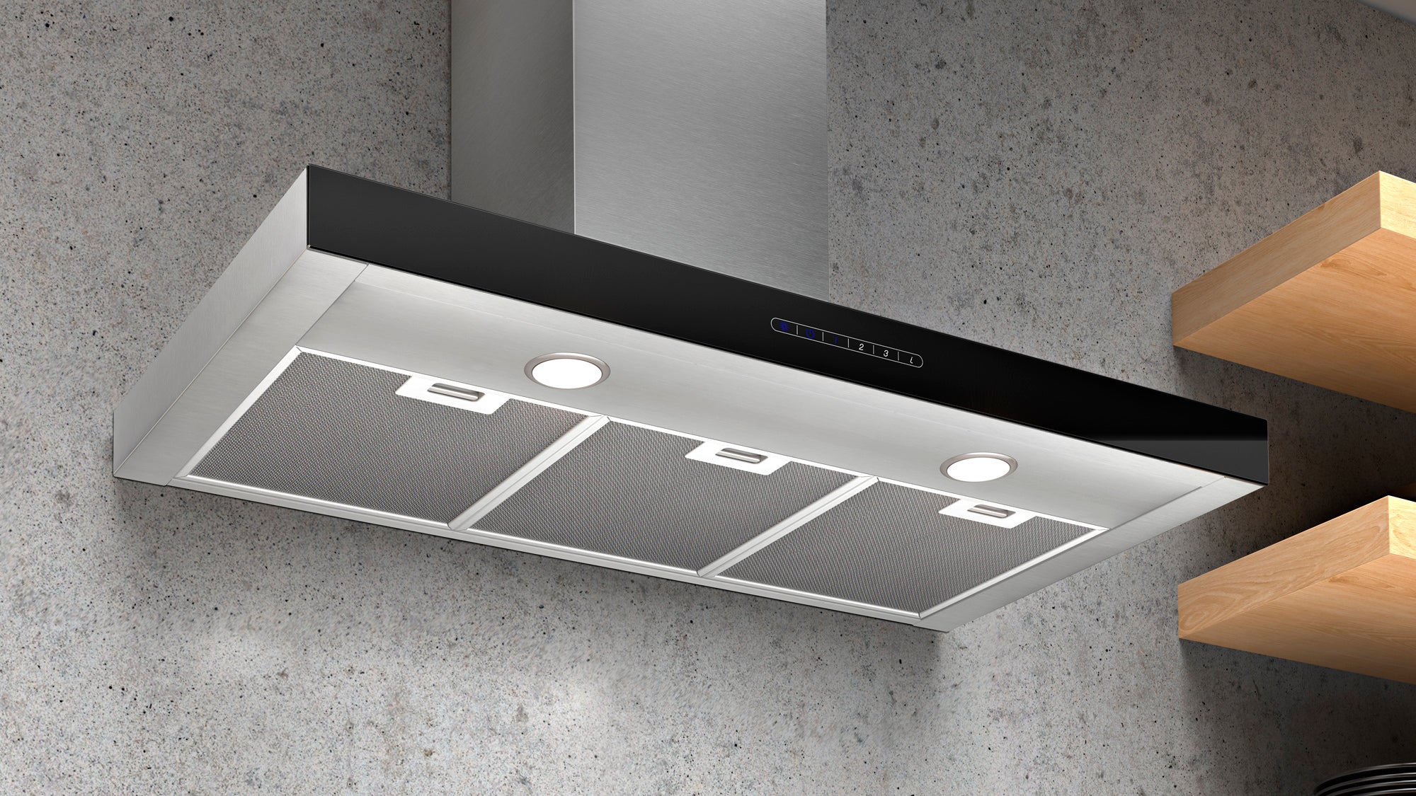 Airforce F205 60cm Wall Mounted Cooker Hood with Touch Control Black Glass Front with Stainless Steel Finish