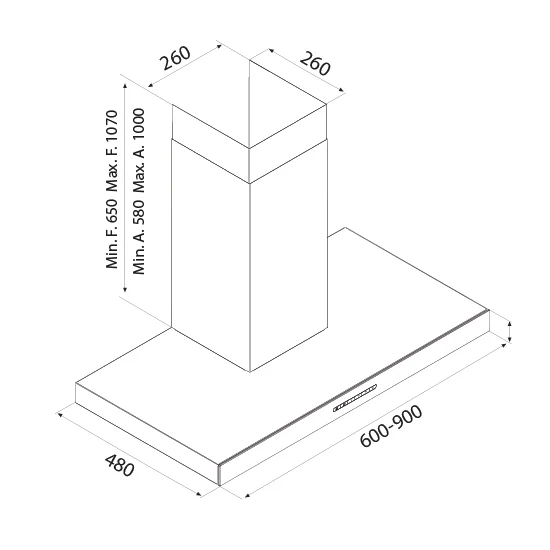 Airforce F205 90cm Wall Mounted Cooker Hood with Touch Control Glass Front in Stainless Steel Finish - Image 3