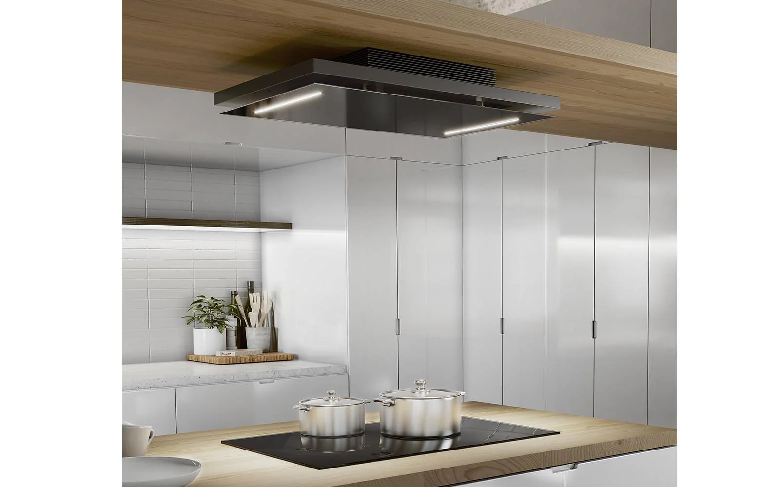 Airforce F207 EASYFIT 100cm Ceiling Mounted Filtering Cooker Hood with Remote Control in Complete Black Steel & Glass Finish - Image 2