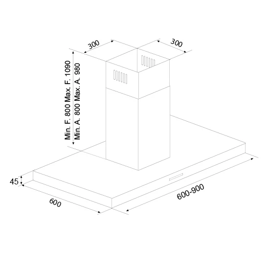 Airforce F97 90cm Island Cooker Hood with Touch Controls in Stainless Steel Finish - Image 3