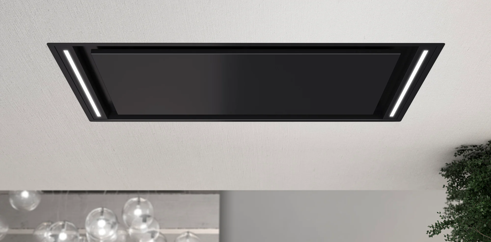 Airforce SILHOUETTE EASY UP Standard Motor 100cm Ceiling Mounted Cooker Hood with Remote Control in Black Steel Finish