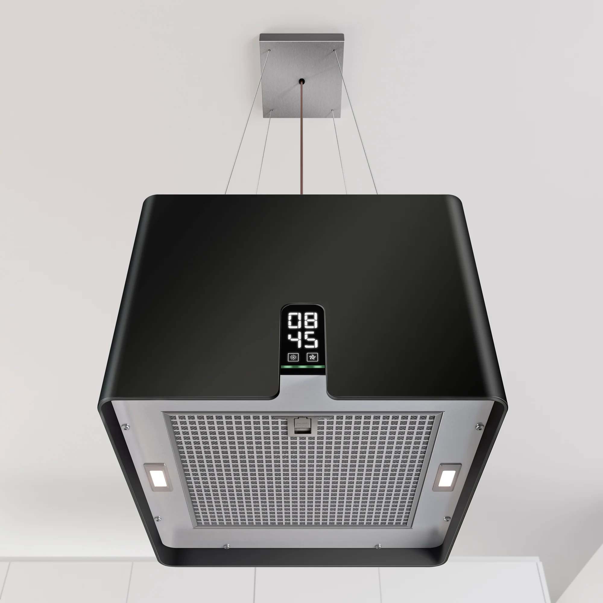Airforce Square Young 45cm Island Cooker Hood with Touch Control & Digital Clock Display Black Satin Finish - Image 3