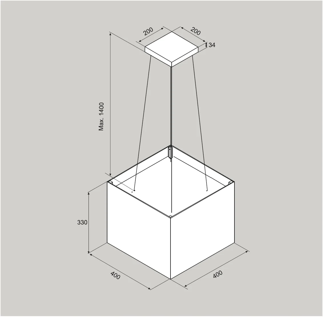 Airforce Concrete 40cm Island Lamp Cooker Hood with Integra System - Grey - Image 3
