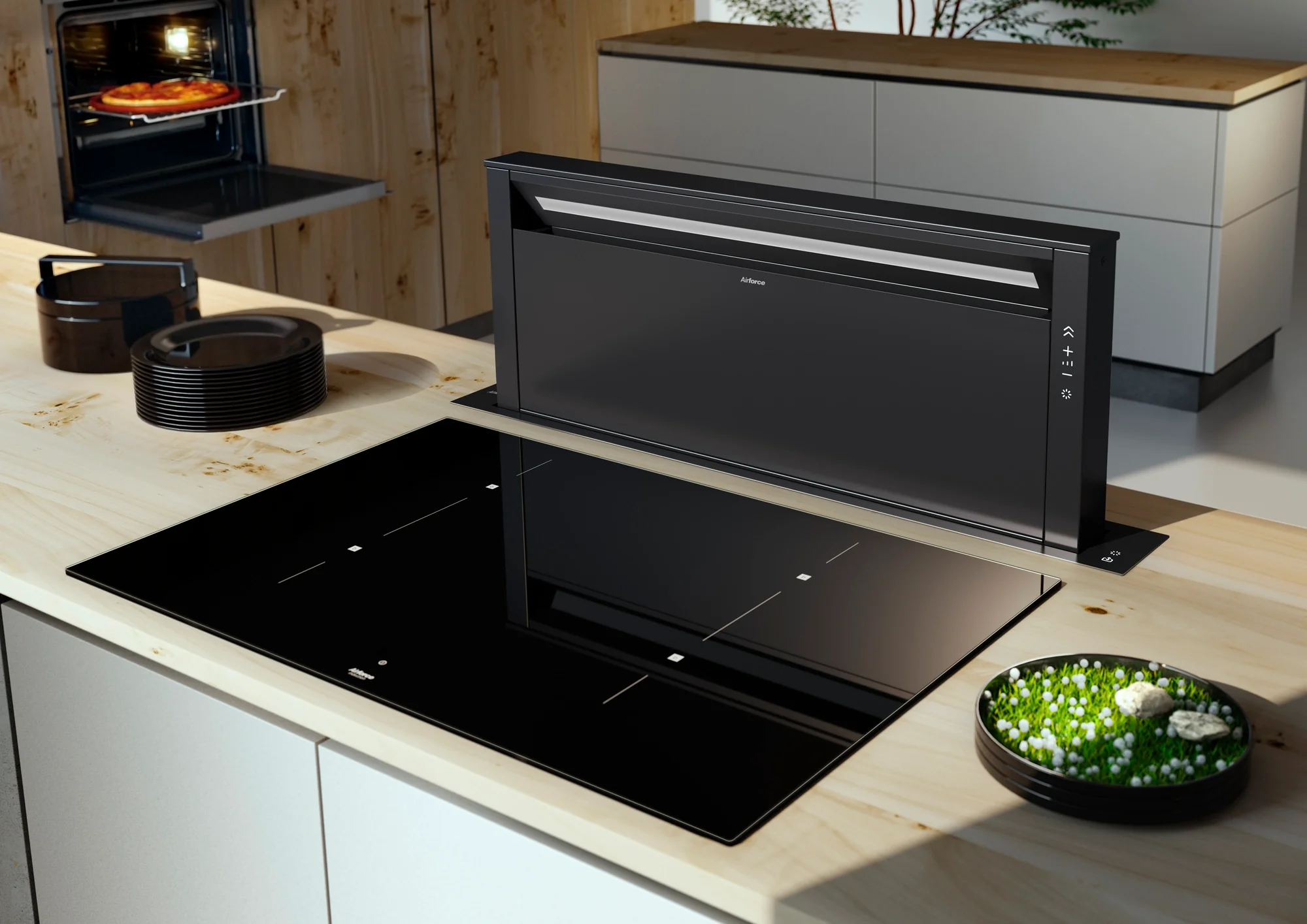 Airforce Downdraft 90cm POP-UP Downdraft Cooker Hood in Black Satin Steel Finish - Image 2