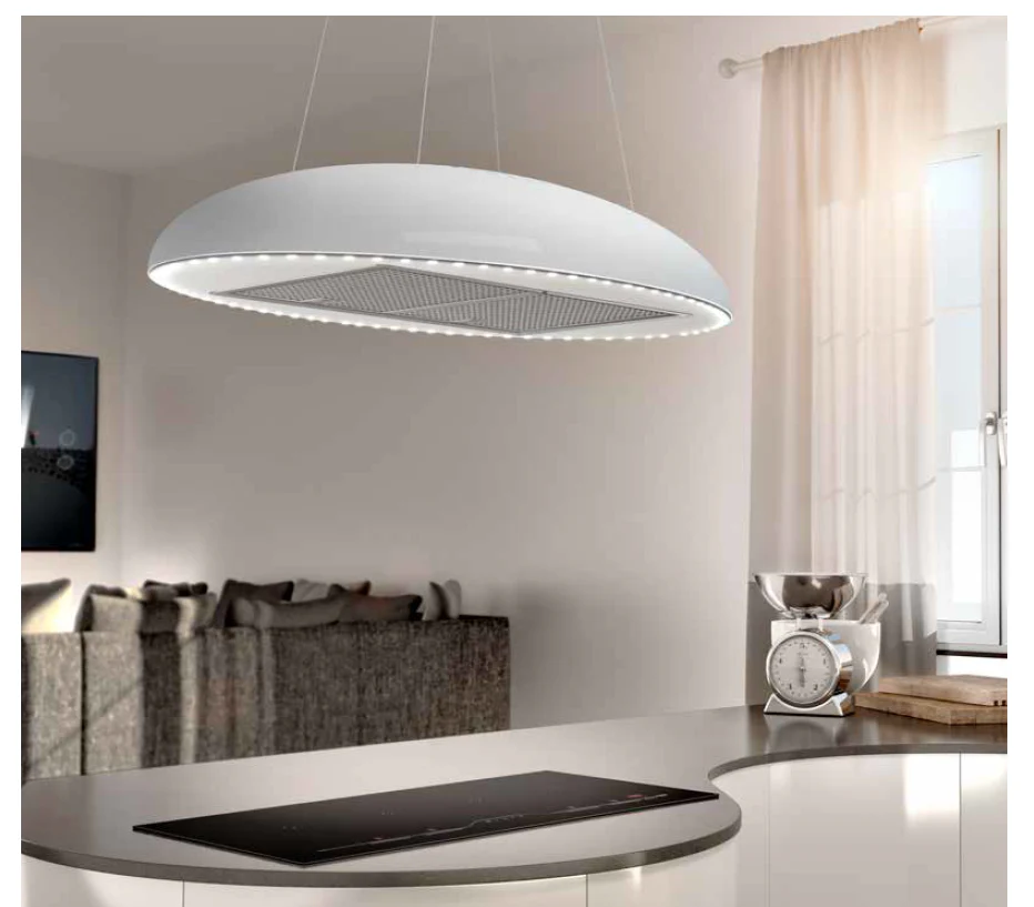 Airforce Eclipse 90cm Island Cooker Hood Satin White Finish with LED Surround