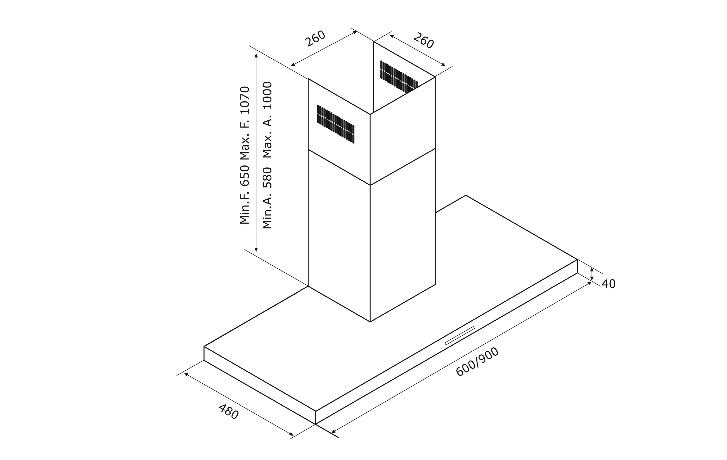 Airforce F100 60cm Wall Mounted Cooker Hood with Touch Control- Stainless Steel Finish - Image 2