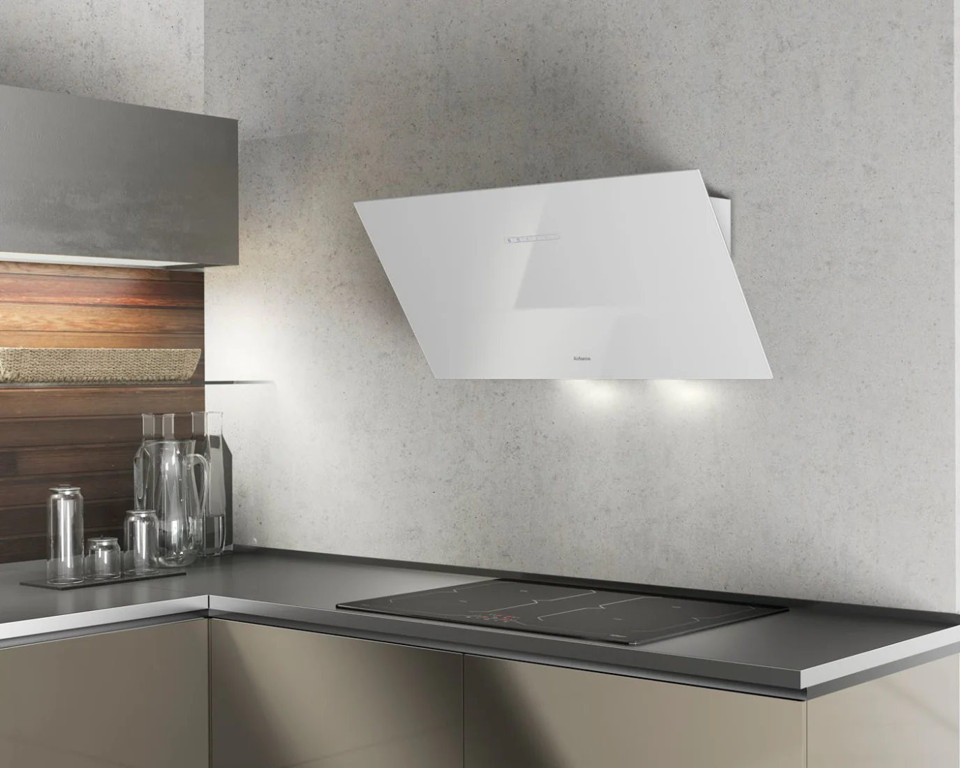 Airforce F203 60cm Angled Wall Mounted Cooker Hood - White Glass