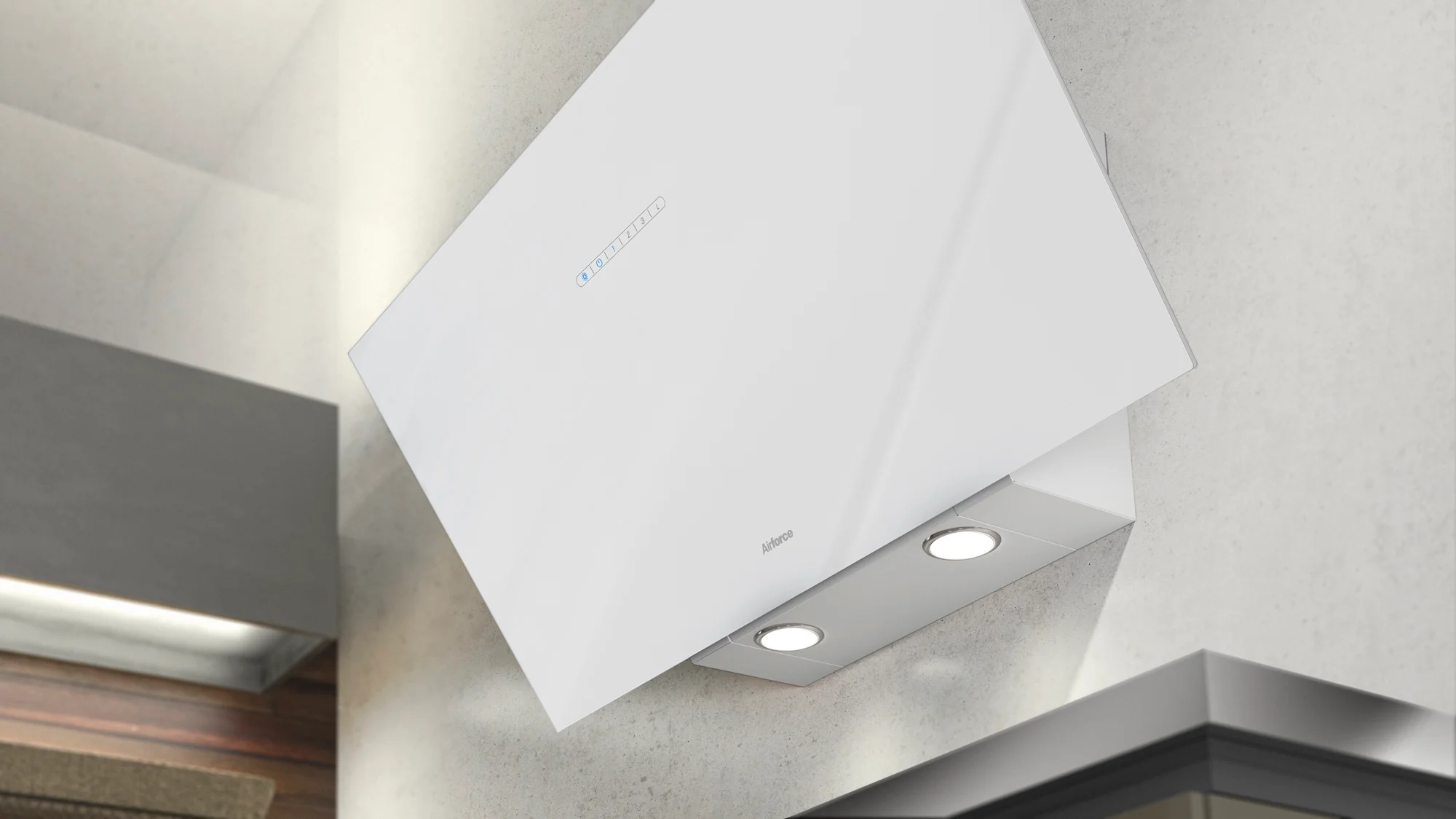 Airforce F203 60cm Angled Wall Mounted Cooker Hood - White Glass - Image 2