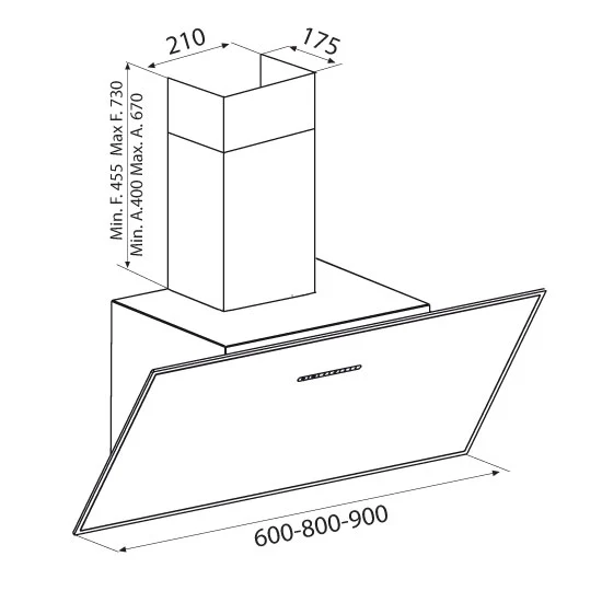 Airforce F203 80cm Angled Wall Mounted Cooker Hood with Touch Control-Black - Image 4