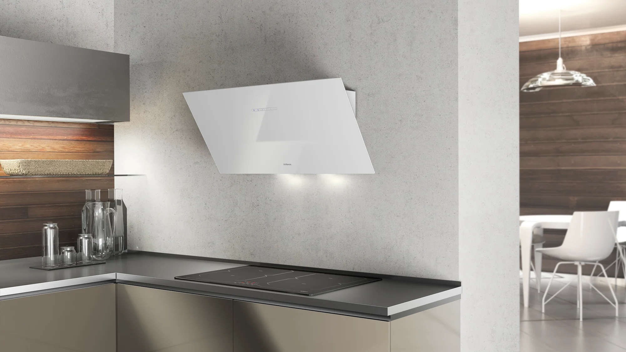 Airforce F203 80cm Angled Wall Mounted Cooker Hood with Touch Controls- White Glass