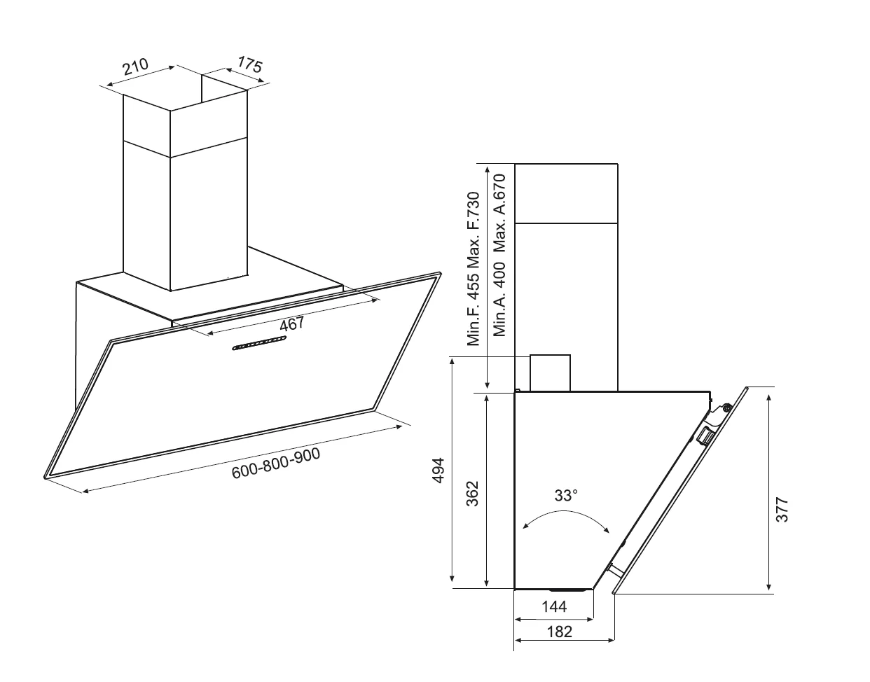 Airforce F203 80cm Angled Wall Mounted Cooker Hood with Touch Controls- White Glass - Image 3