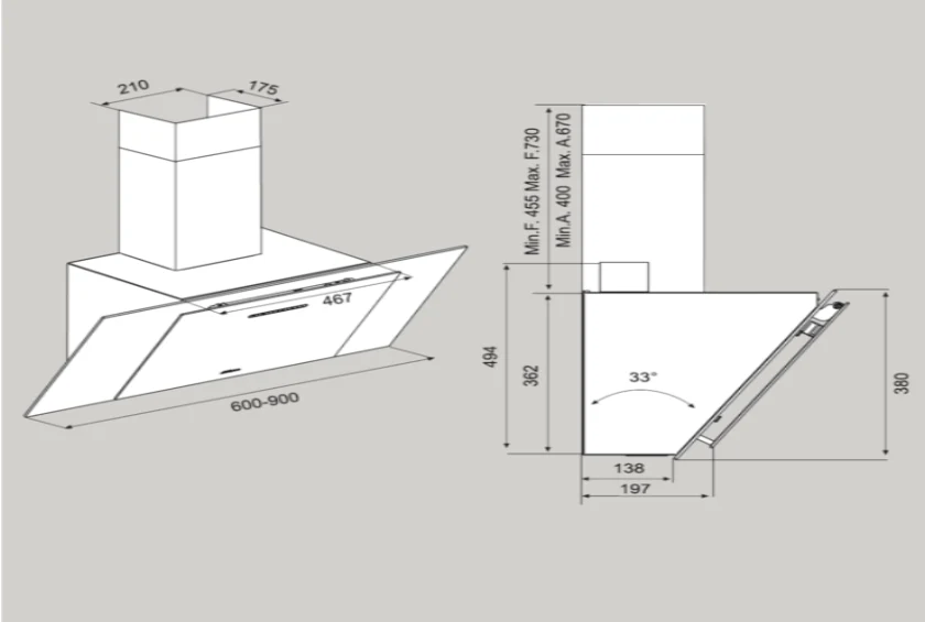 Airforce F204 90cm Automatic Angled Cooker Hood - White Glass - Image 3
