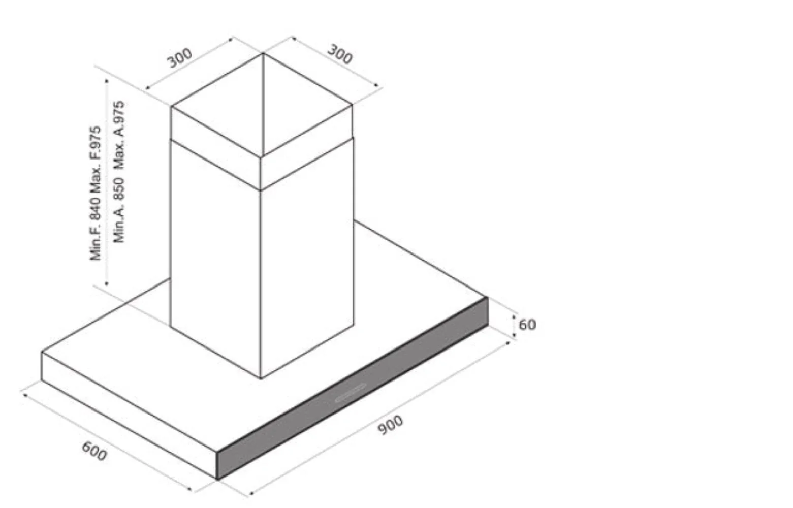 Airforce F206 90cm Island Cooker Hood Stainless Steel & Black Glass Panel with Touch Control - Image 4