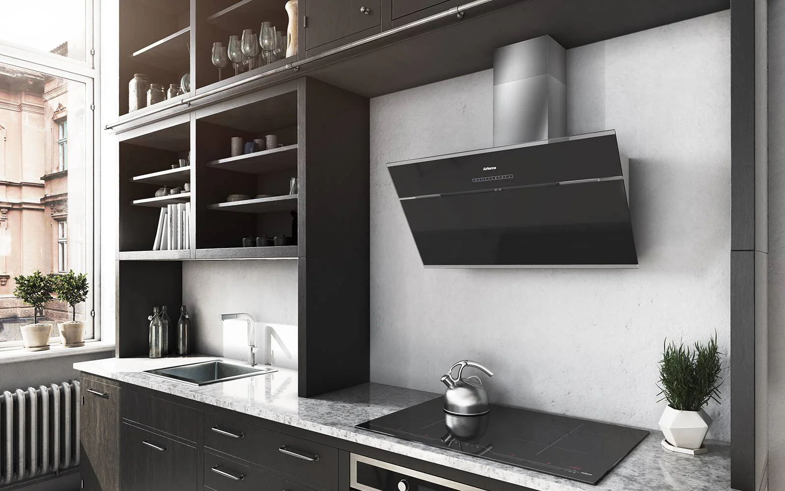 Airforce F211 80cm Wall Mounted Cooker hood with touch control Black Glass & Stainless Steel - Image 3