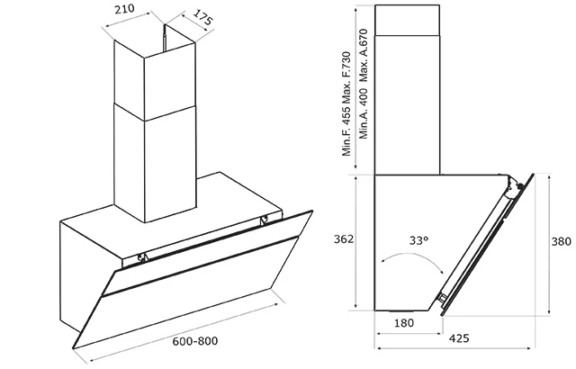 Airforce F211 80cm Wall Mounted Cooker hood with touch control Black Glass & Stainless Steel - Image 4