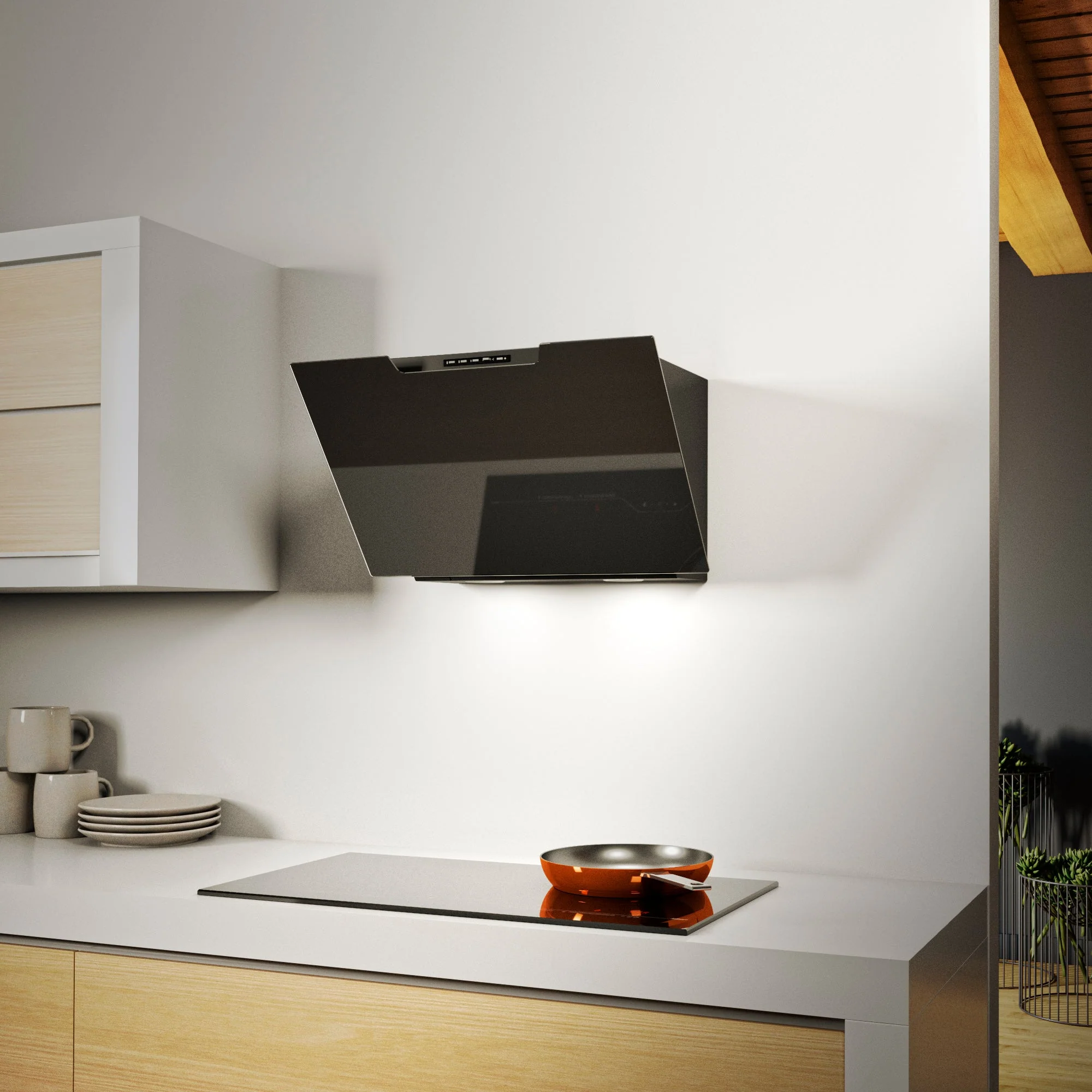 Airforce F212 80cm Angled Wall Mounted Cooker Hood with Soft Push Button Controls-Black Glass Finish - Image 3