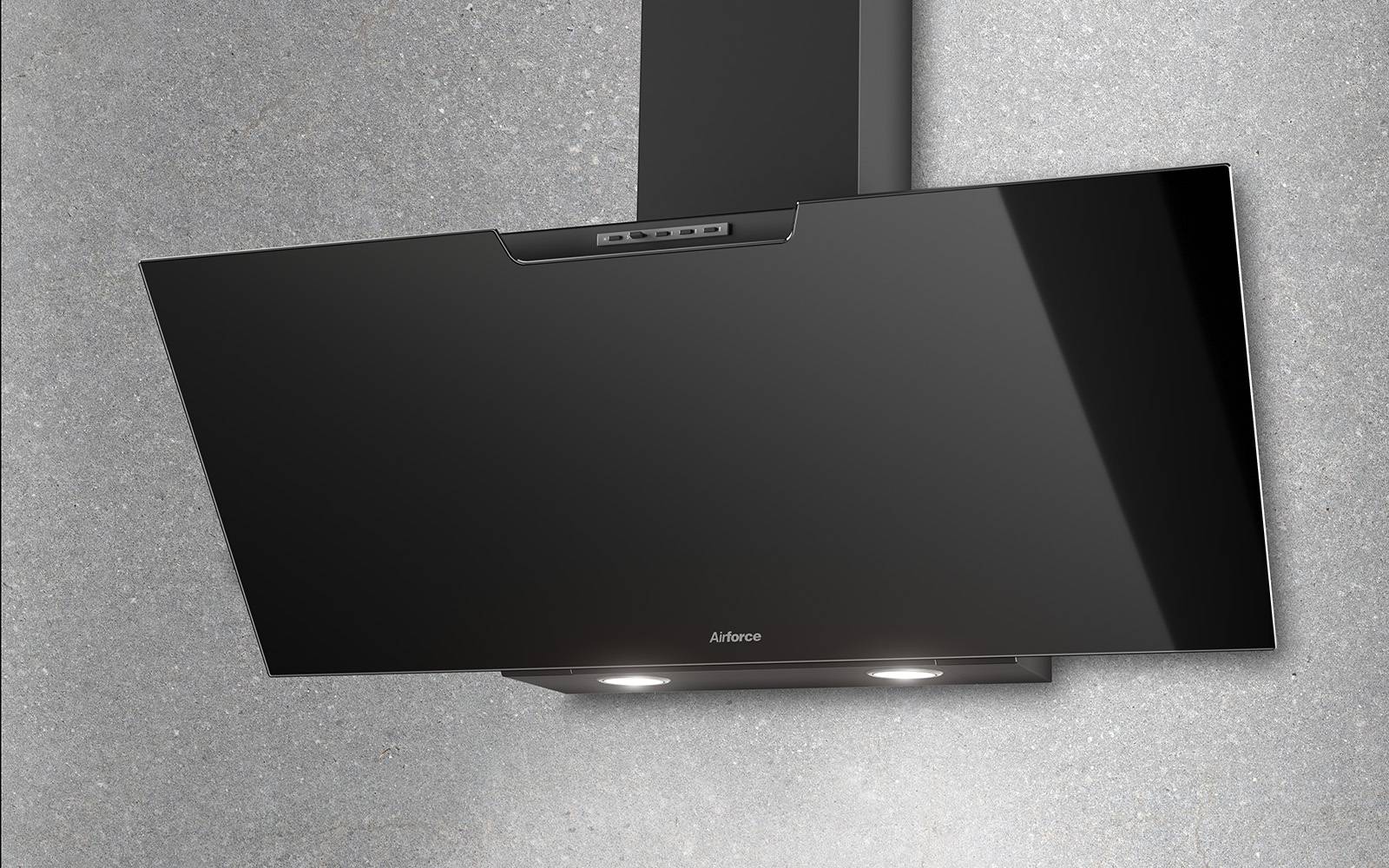 Airforce F212 90cm Angled Wall Mounted Cooker Hood with Soft Push Button Controls- Black Glass Finish - Image 2