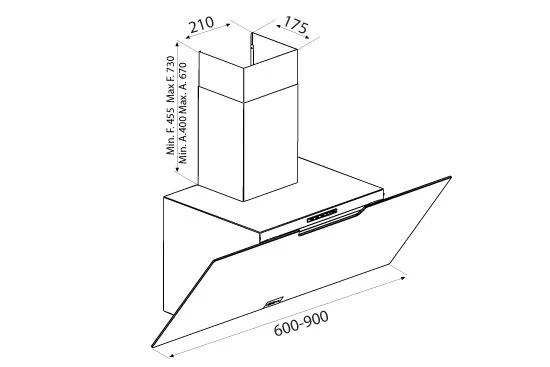 Airforce F212 90cm Angled Wall Mounted Cooker Hood with Soft Push Button Controls- Black Glass Finish - Image 3