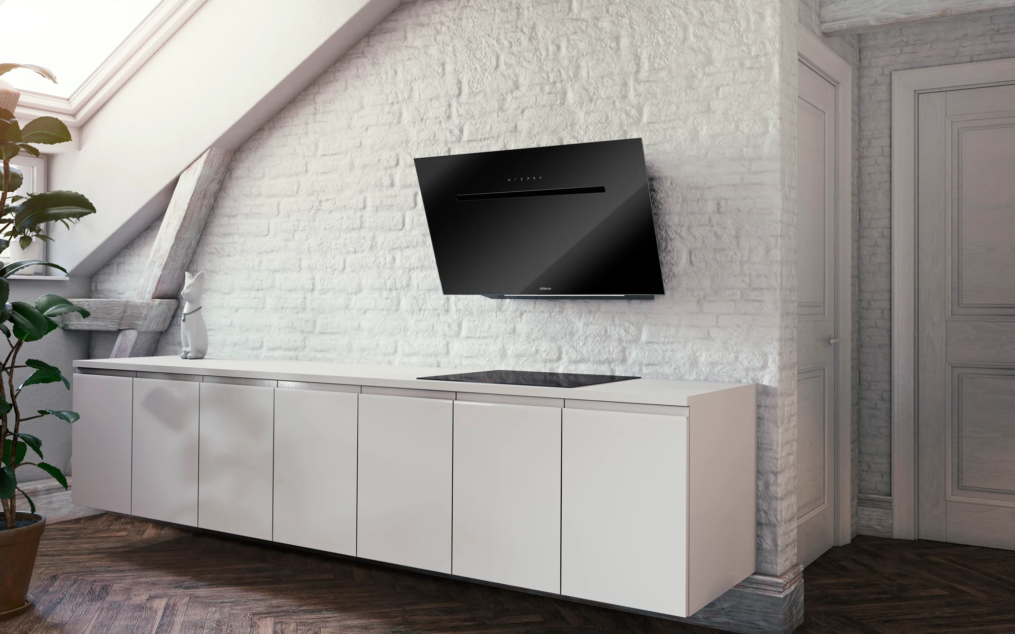 Airforce Foehn 60cm No-Drop System with Heated Glass Wall Mounted Cooker Hood Touch Control Black Glass Finish - Image 2