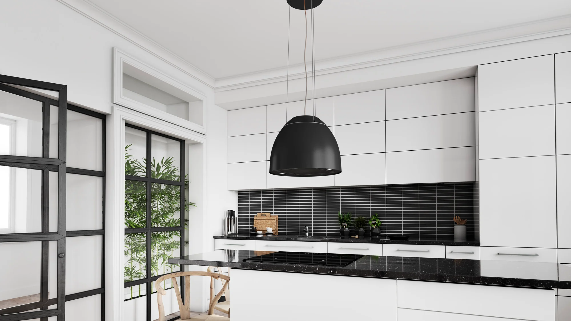 Airforce New Moon 45cm Island Cooker Hood in Complete Black Satin Finish with Slim LED Lights - Image 3