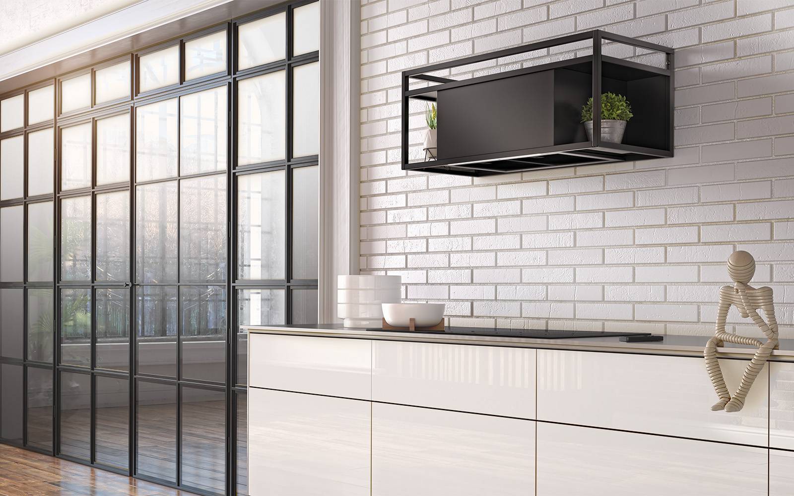 Airforce Q-BIC 120cm Wall Mounted Cooker Hood Anthricite Painted Steel with Remote Control, Smoked glass shelves