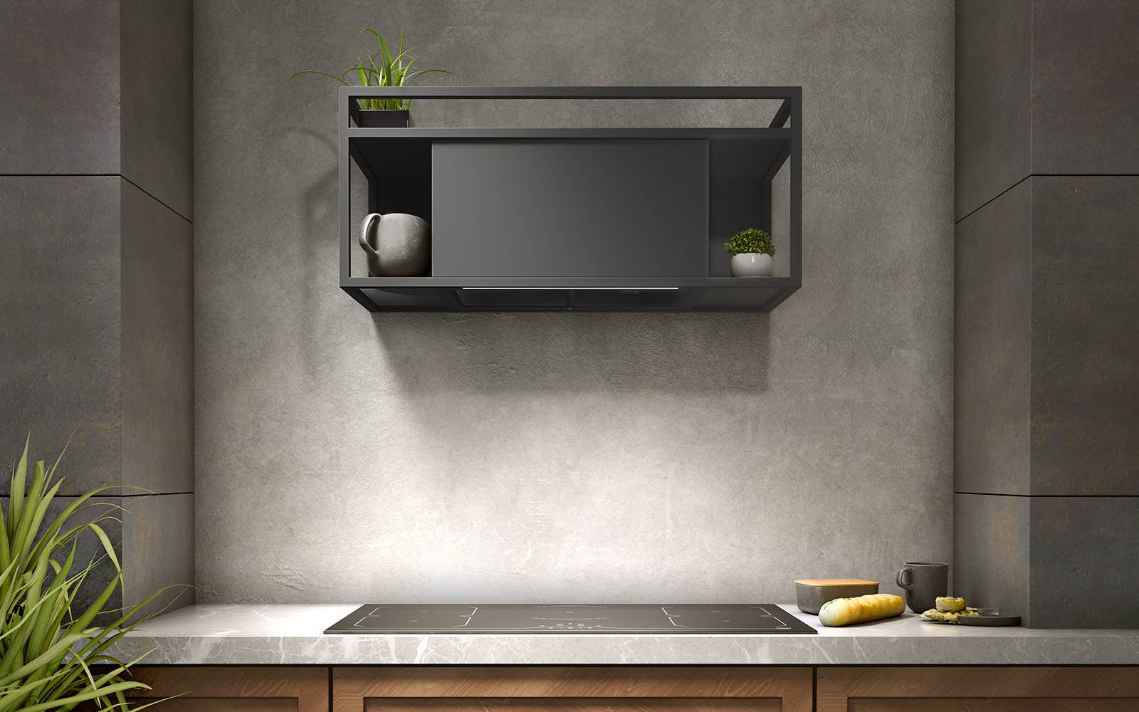 Airforce Q-BIC 90cm Wall Mounted Cooked Hood Anthracite Painted Steel Remote Control with Smoked Glass Shelves - Image 2