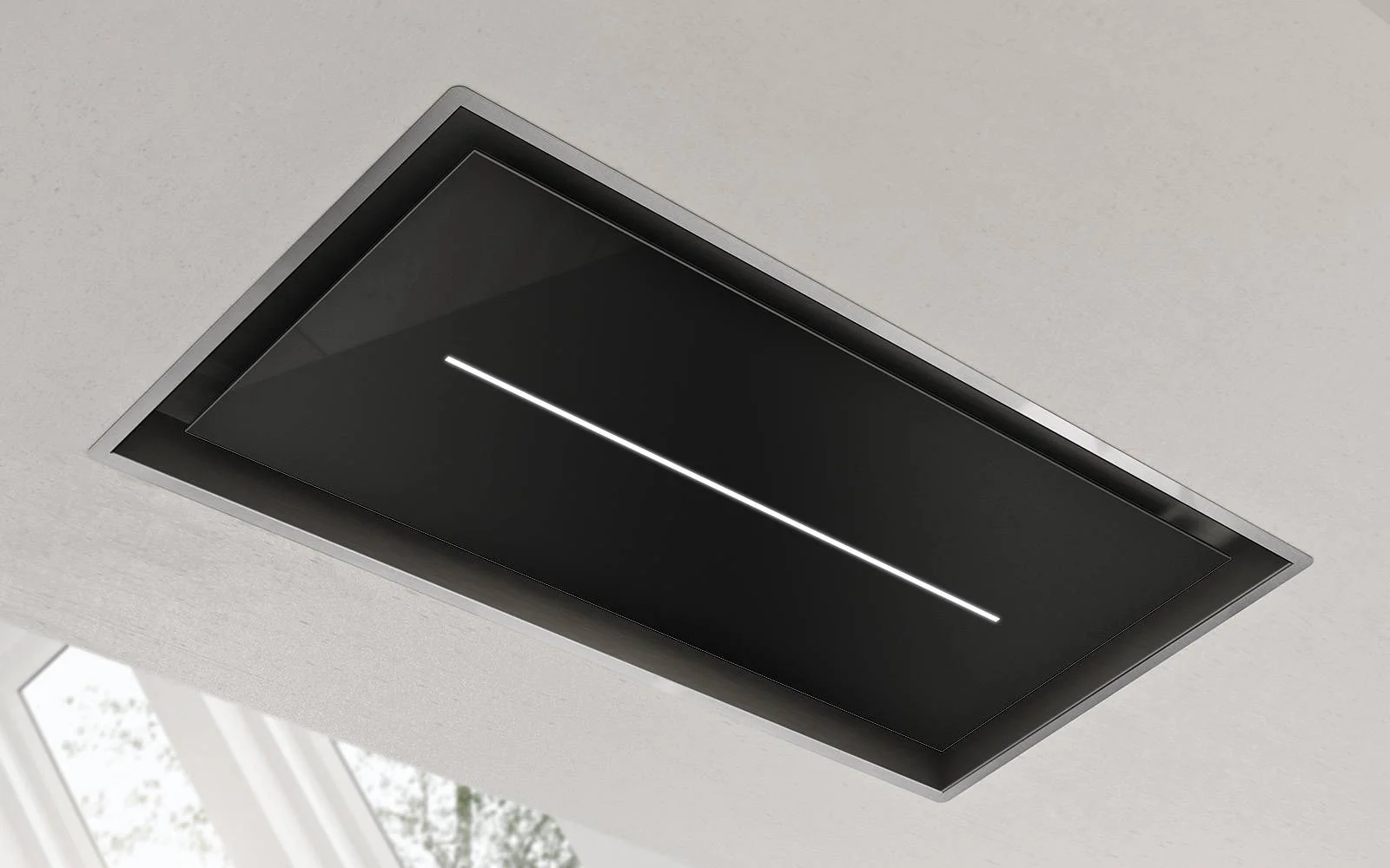 Airforce Sinergia 100cm Easy Up Ceiling Mounted Cooker Hood with LED Strip Lighting in Black Glass Finish