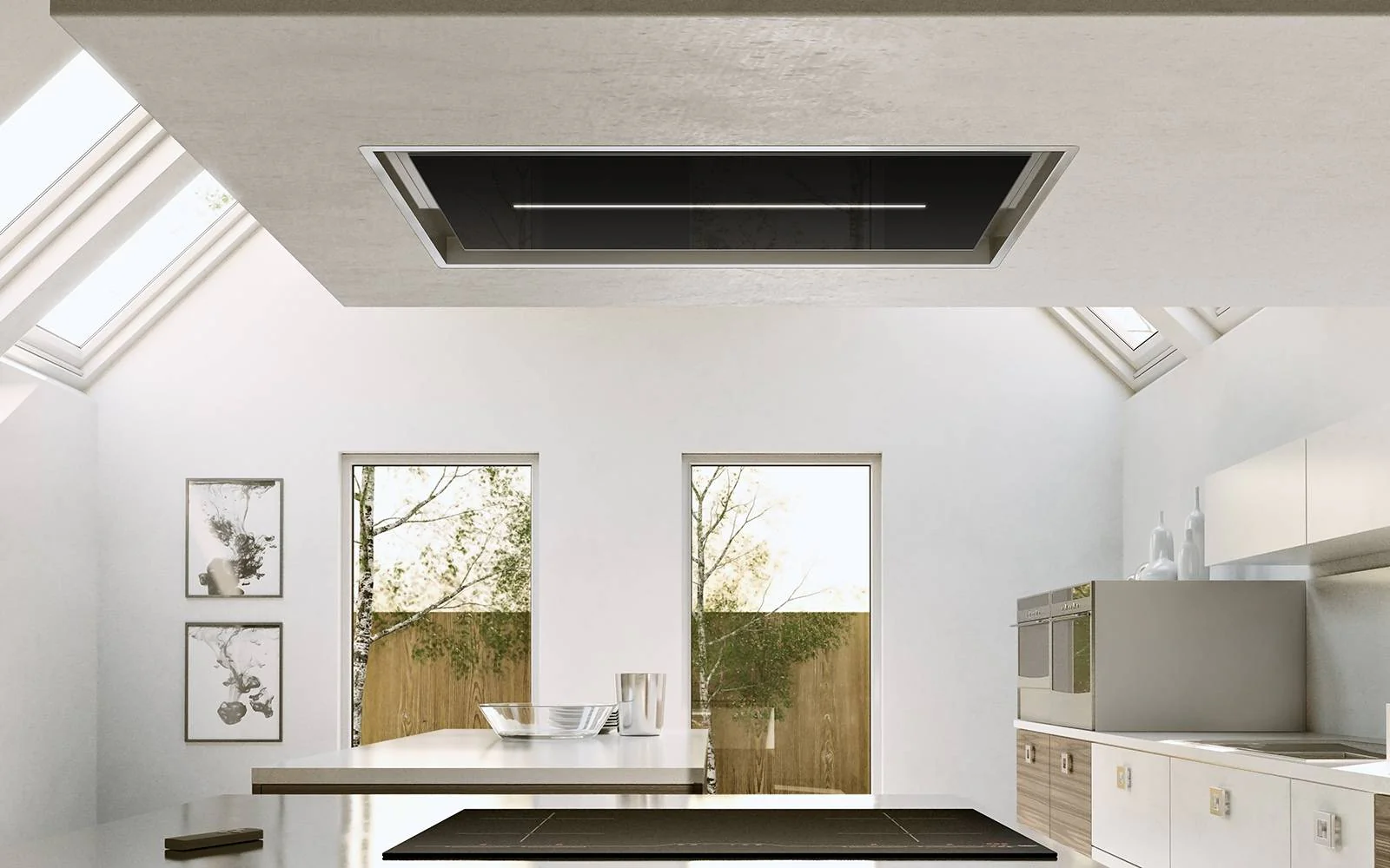 Airforce Sinergia 100cm Easy Up Ceiling Mounted Cooker Hood with LED Strip Lighting in Black Glass Finish - Image 3