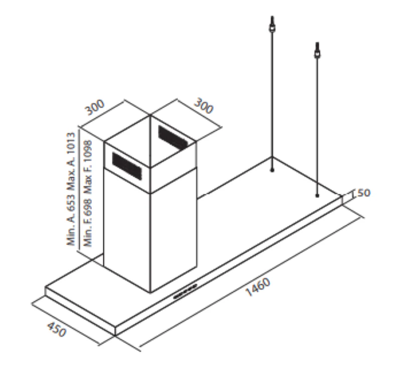 Airforce T-INK 145cm Island Cooker Hood in Black Finish with Front & Rear Touch Control - Image 2