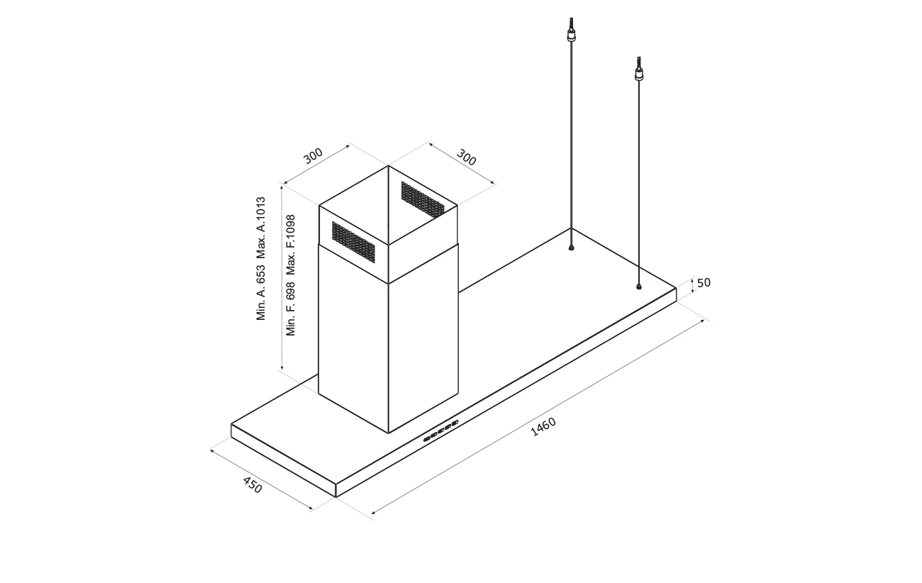 Airforce T-INK 145cm Island Cooker hood in Stainless Steel - Front & Rear Touch Control - Image 4