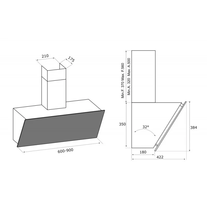 Airforce V4 80cm Wall Mounted Cooker Hood with Touch Control-Black Glass Finish - Image 4