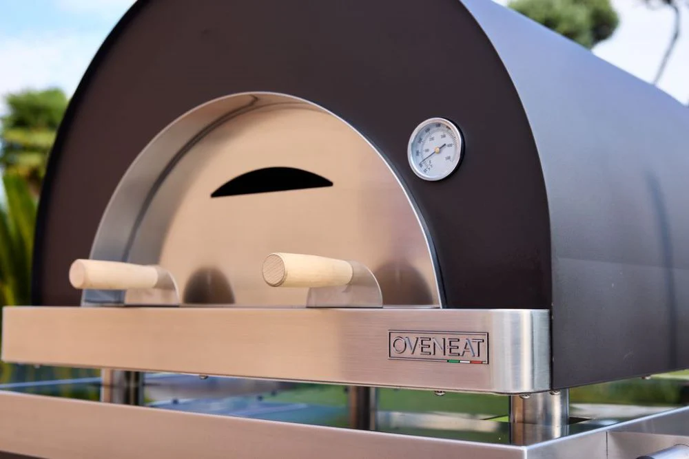 Oveneat WDD-1VG Charcoal Grey Wood Fired Single Pizza Oven with Drop-Down Glass Door Includes Brazier & Pizza Peel - Image 3