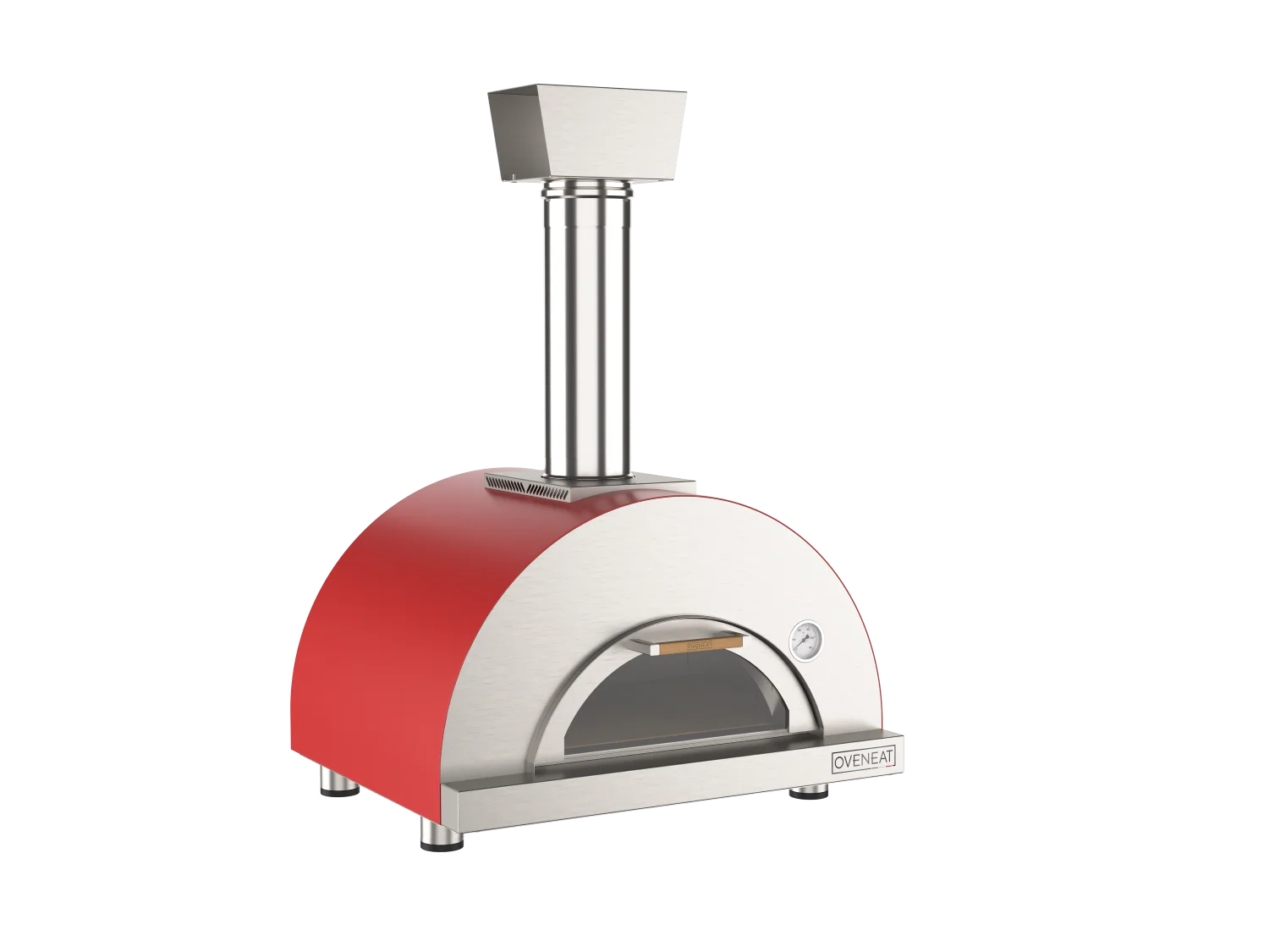 Oveneat WDD-1VR Red Wood Fired single Pizza Oven with Drop-Doen Glass Door Includes Pizza Brazier & Pizza Peel