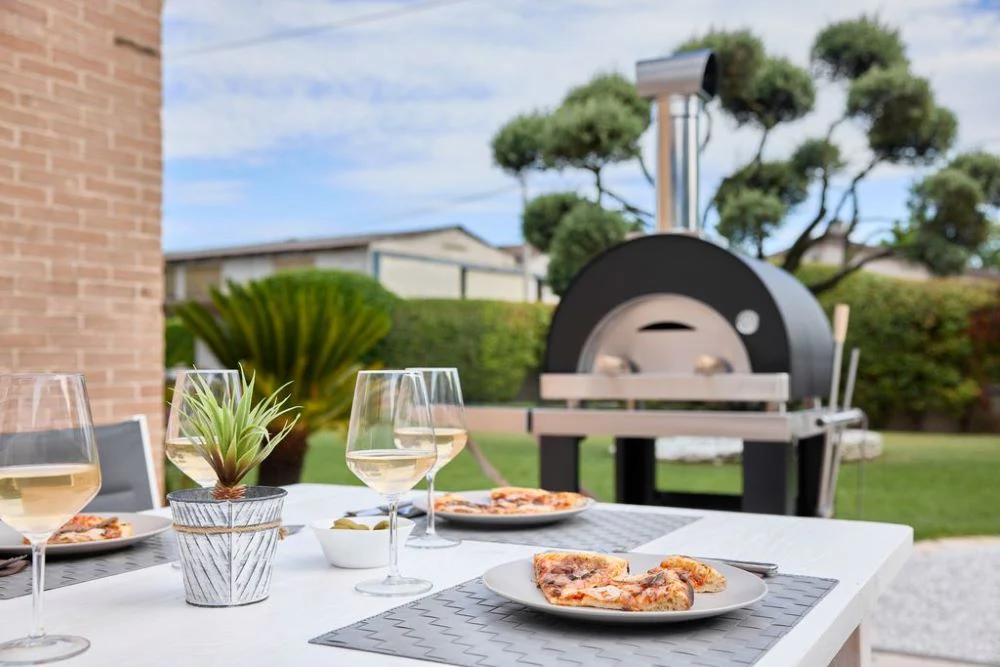 Oveneat WDD-2VG Charcoal Grey Wood Fired Double Pizza Oven with Drop-Down Glass Door includes Brazier & Pizza Peel - Image 4